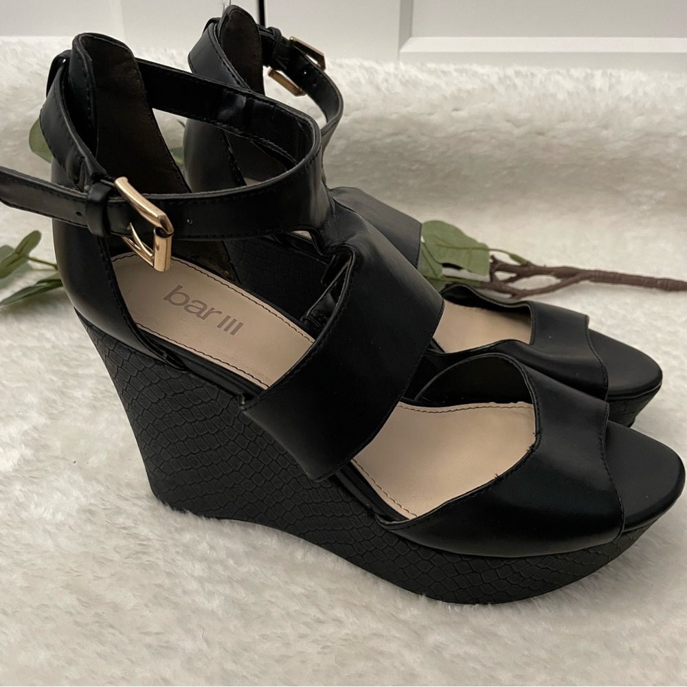 Bar III Sophie Wedge Open Toe Sandals in Black